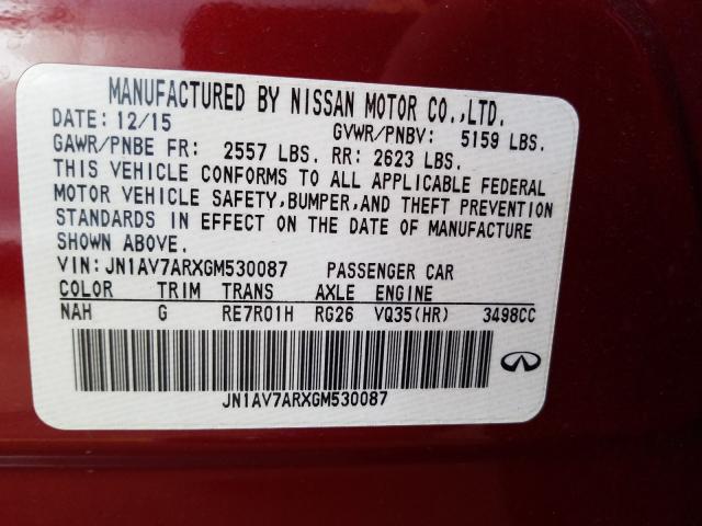 Photo 9 VIN: JN1AV7ARXGM530087 - INFINITI Q50 HYBRID 