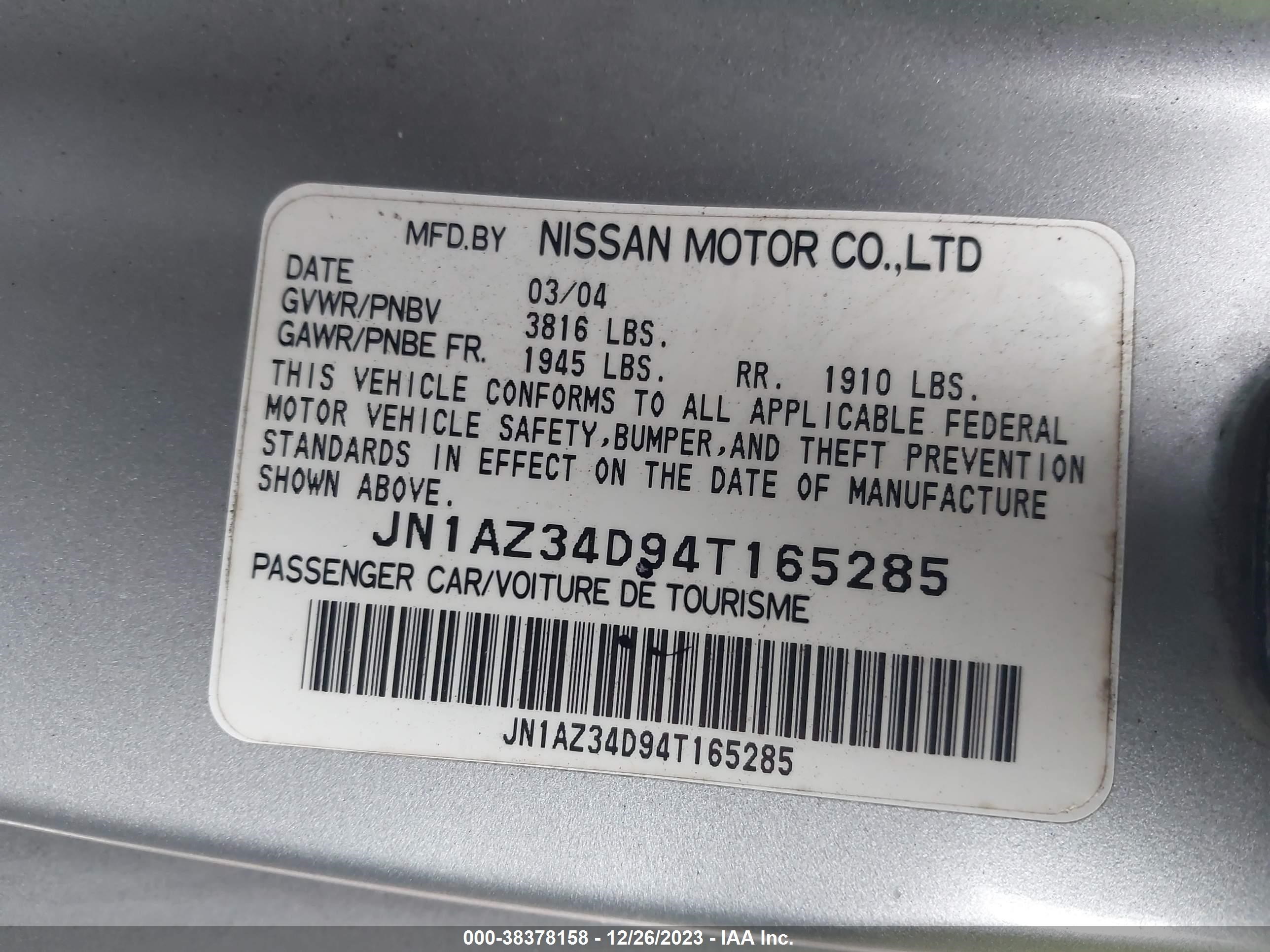 Photo 8 VIN: JN1AZ34D94T165285 - NISSAN 350Z 