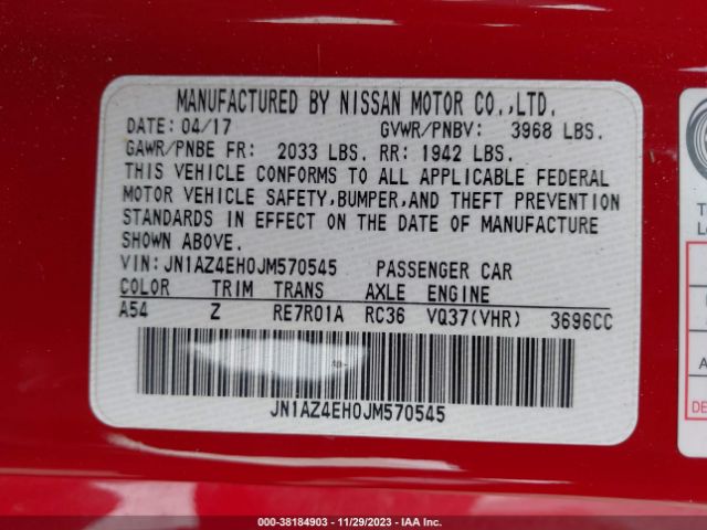 Photo 8 VIN: JN1AZ4EH0JM570545 - NISSAN 370Z 