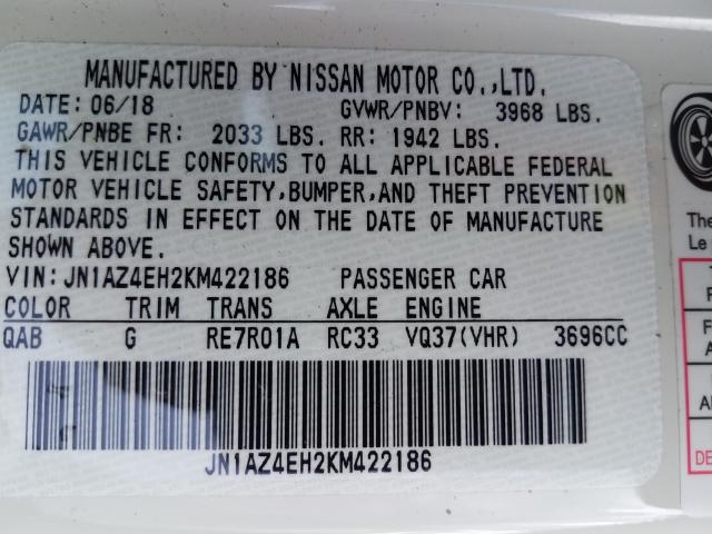 Photo 9 VIN: JN1AZ4EH2KM422186 - NISSAN 370Z BASE 