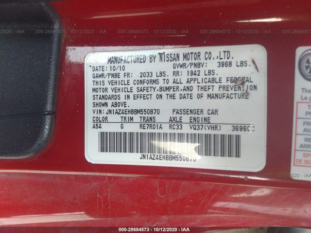 Photo 8 VIN: JN1AZ4EH8BM550870 - NISSAN 370Z 