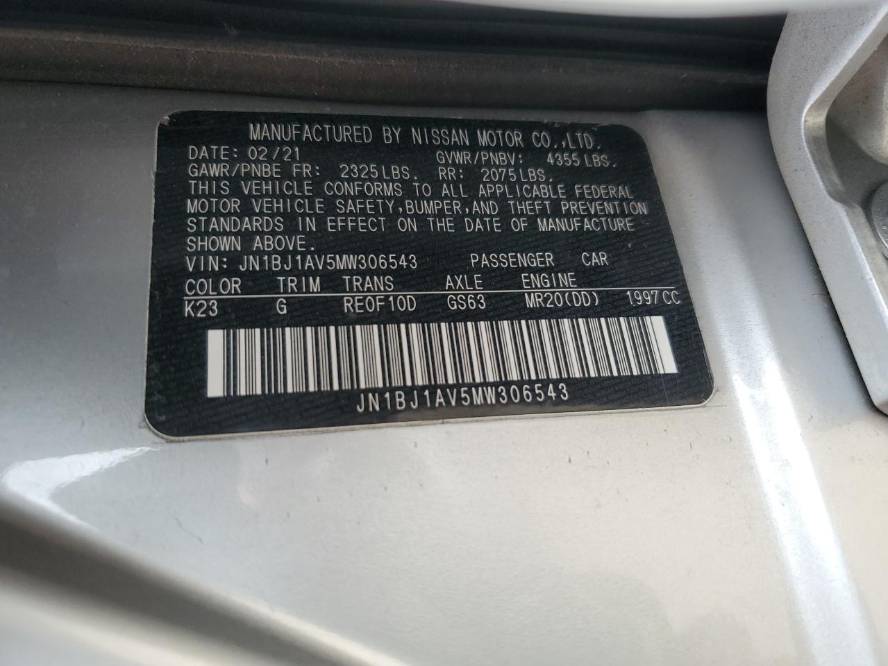 Photo 12 VIN: JN1BJ1AV5MW306543 - NISSAN ROGUE 