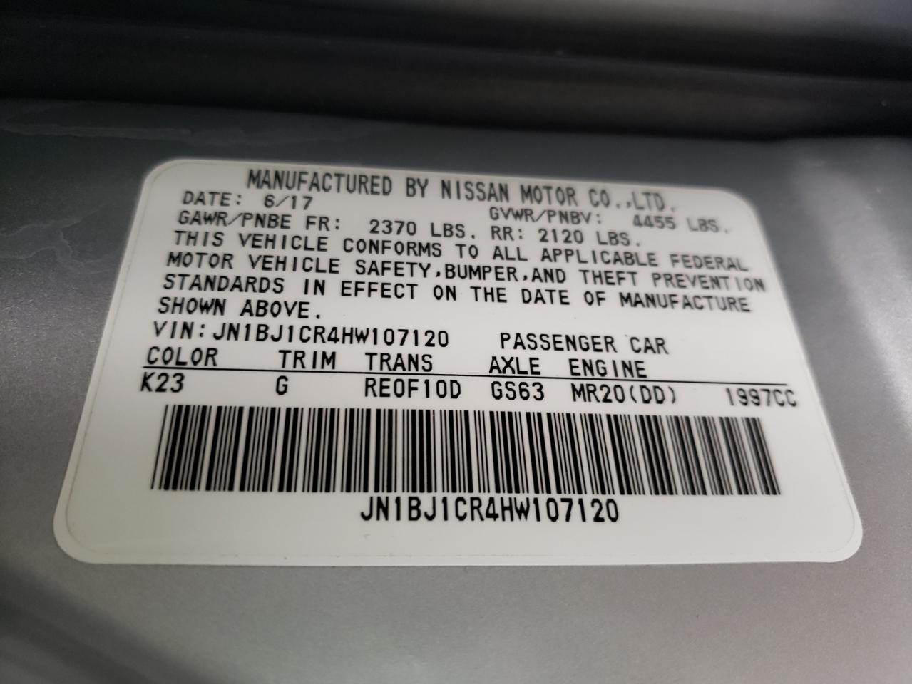 Photo 11 VIN: JN1BJ1CR4HW107120 - NISSAN ROGUE 