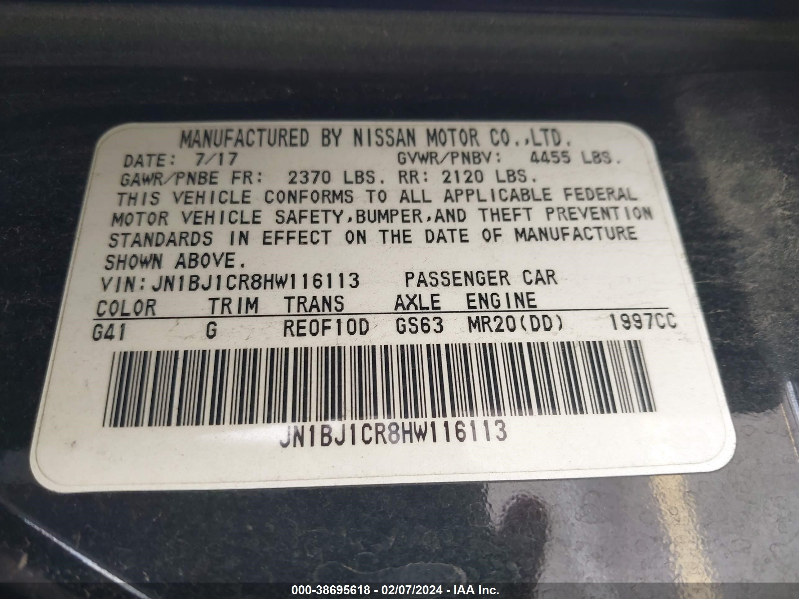 Photo 8 VIN: JN1BJ1CR8HW116113 - NISSAN ROGUE 