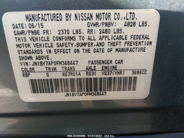 Photo 8 VIN: JN1BV7AP0FM348447 - INFINITI Q50 