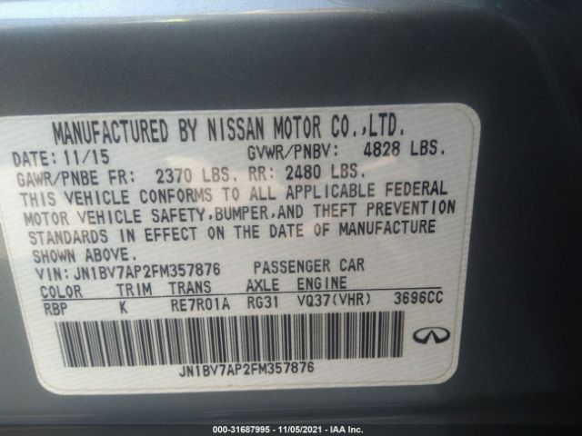 Photo 8 VIN: JN1BV7AP2FM357876 - INFINITI Q50 