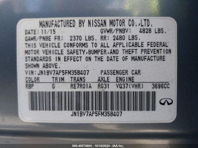 Photo 8 VIN: JN1BV7AP5FM358407 - INFINITI Q50 