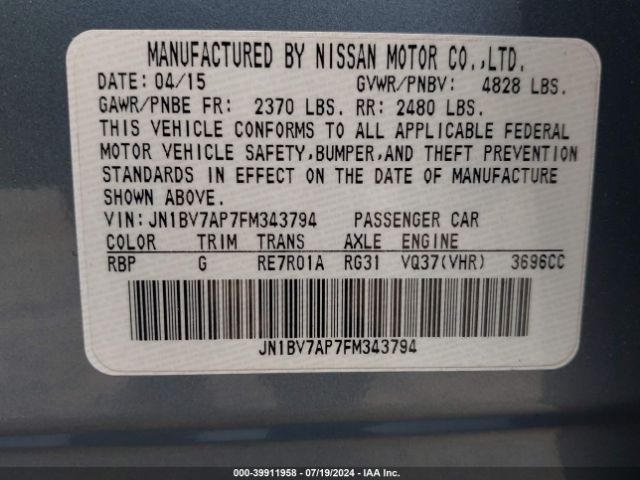 Photo 8 VIN: JN1BV7AP7FM343794 - INFINITI Q50 