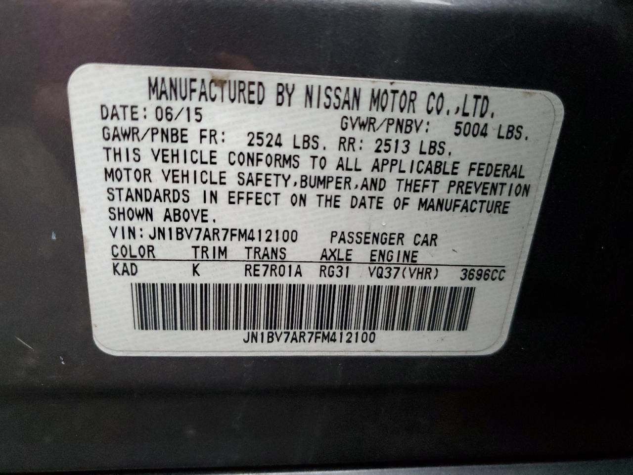 Photo 11 VIN: JN1BV7AR7FM412100 - INFINITI Q50 