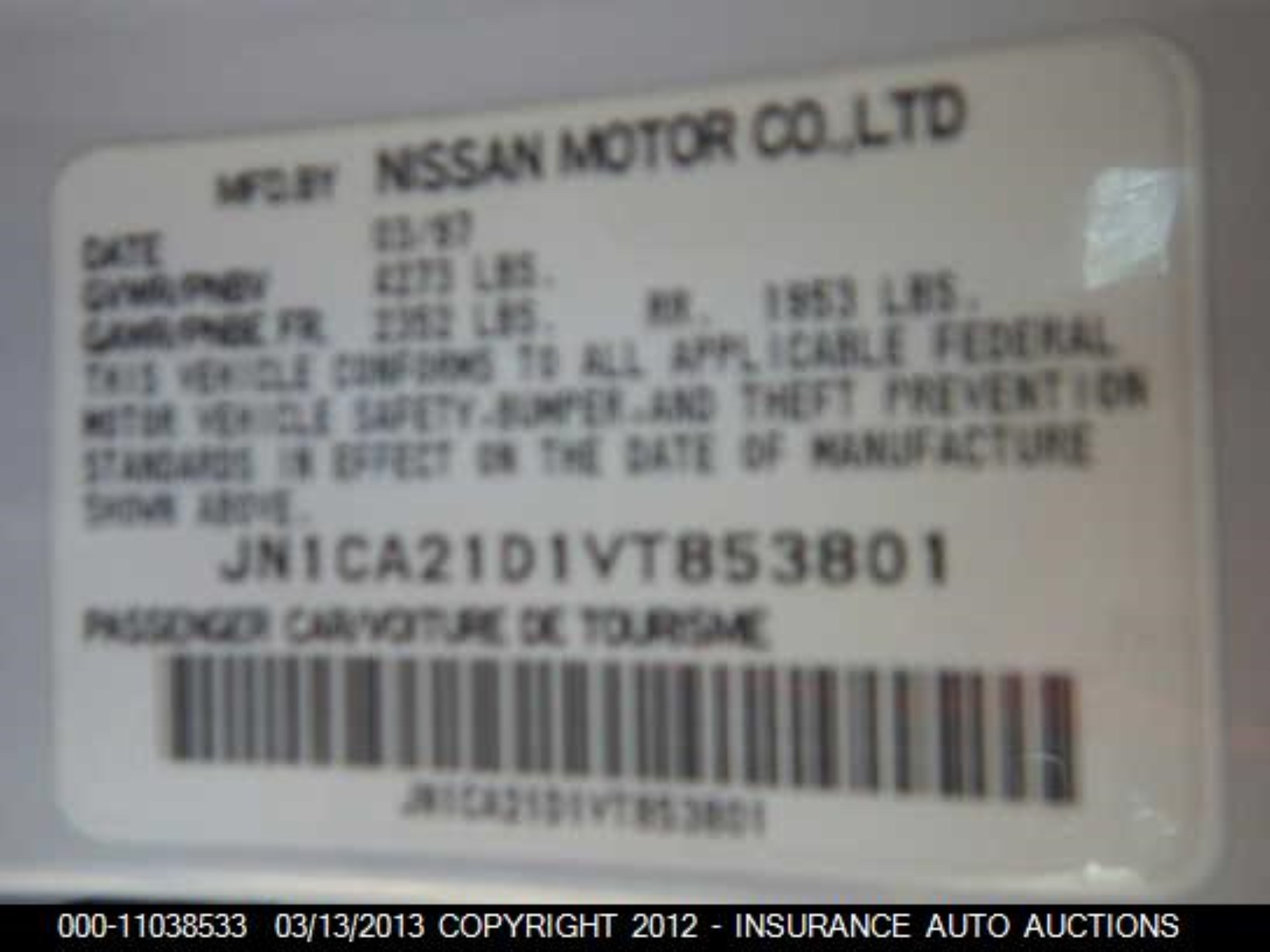 Photo 8 VIN: JN1CA21D1VT853801 - NISSAN MAXIMA 