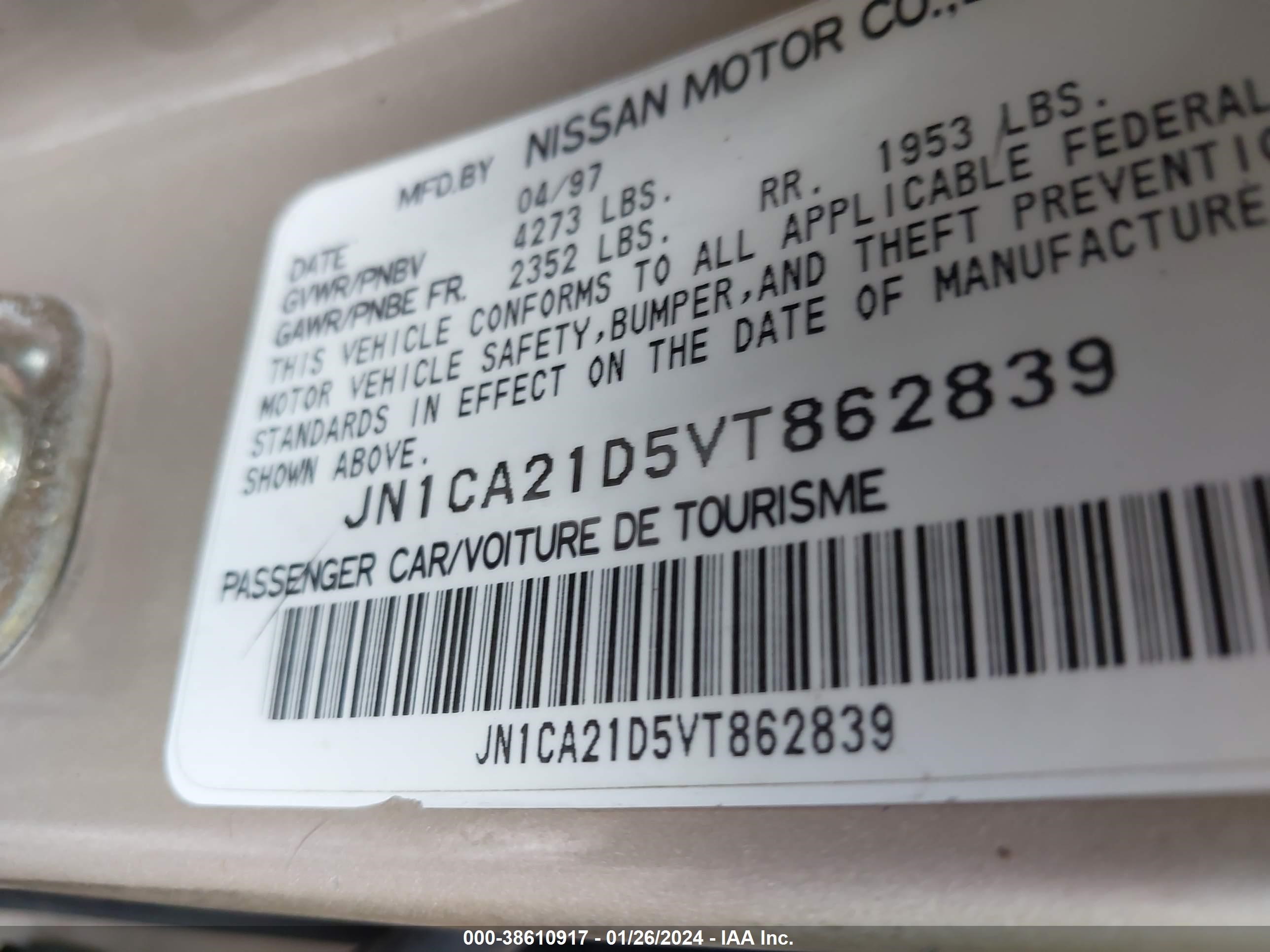 Photo 8 VIN: JN1CA21D5VT862839 - NISSAN MAXIMA 