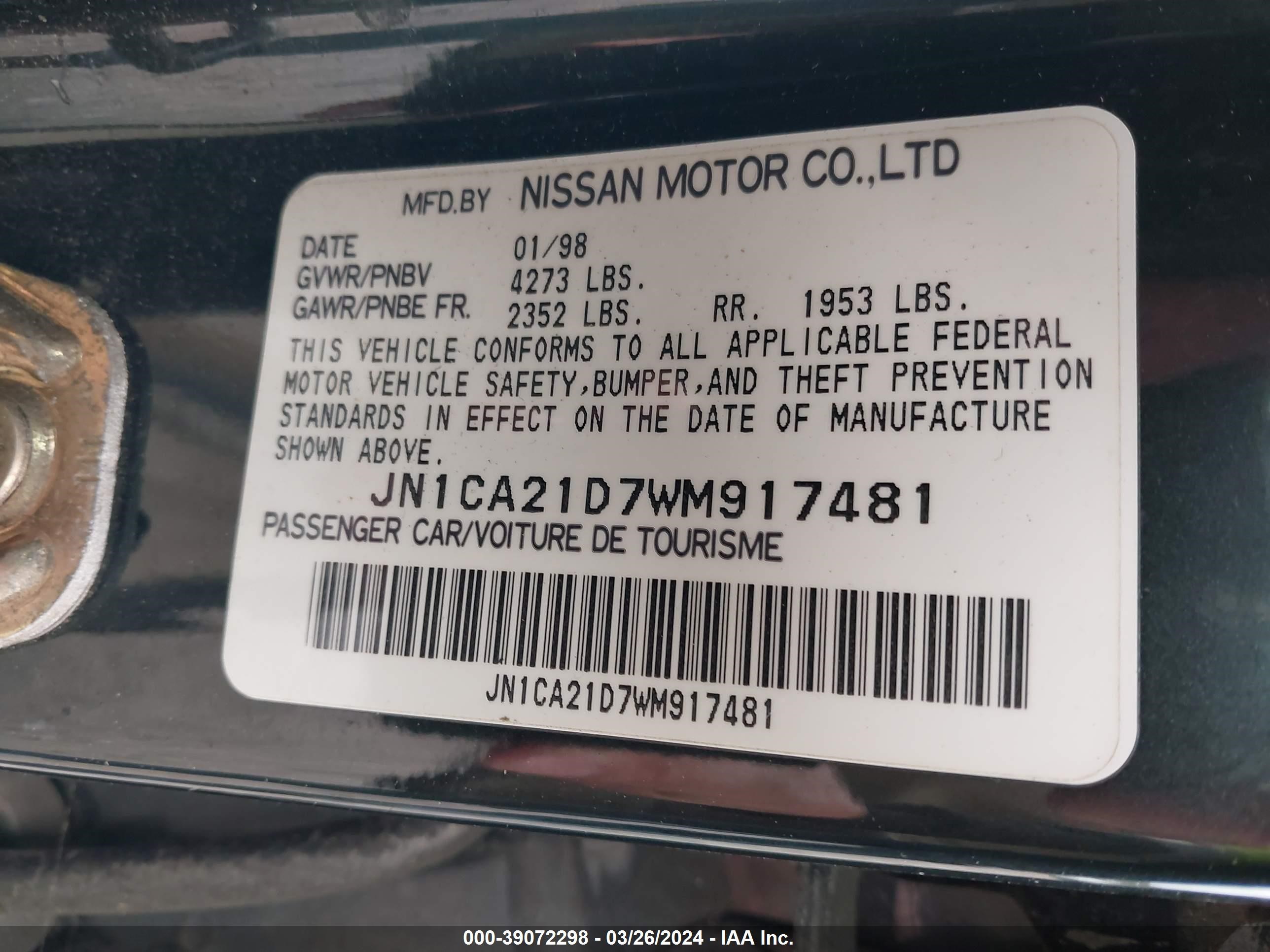 Photo 8 VIN: JN1CA21D7WM917481 - NISSAN MAXIMA 