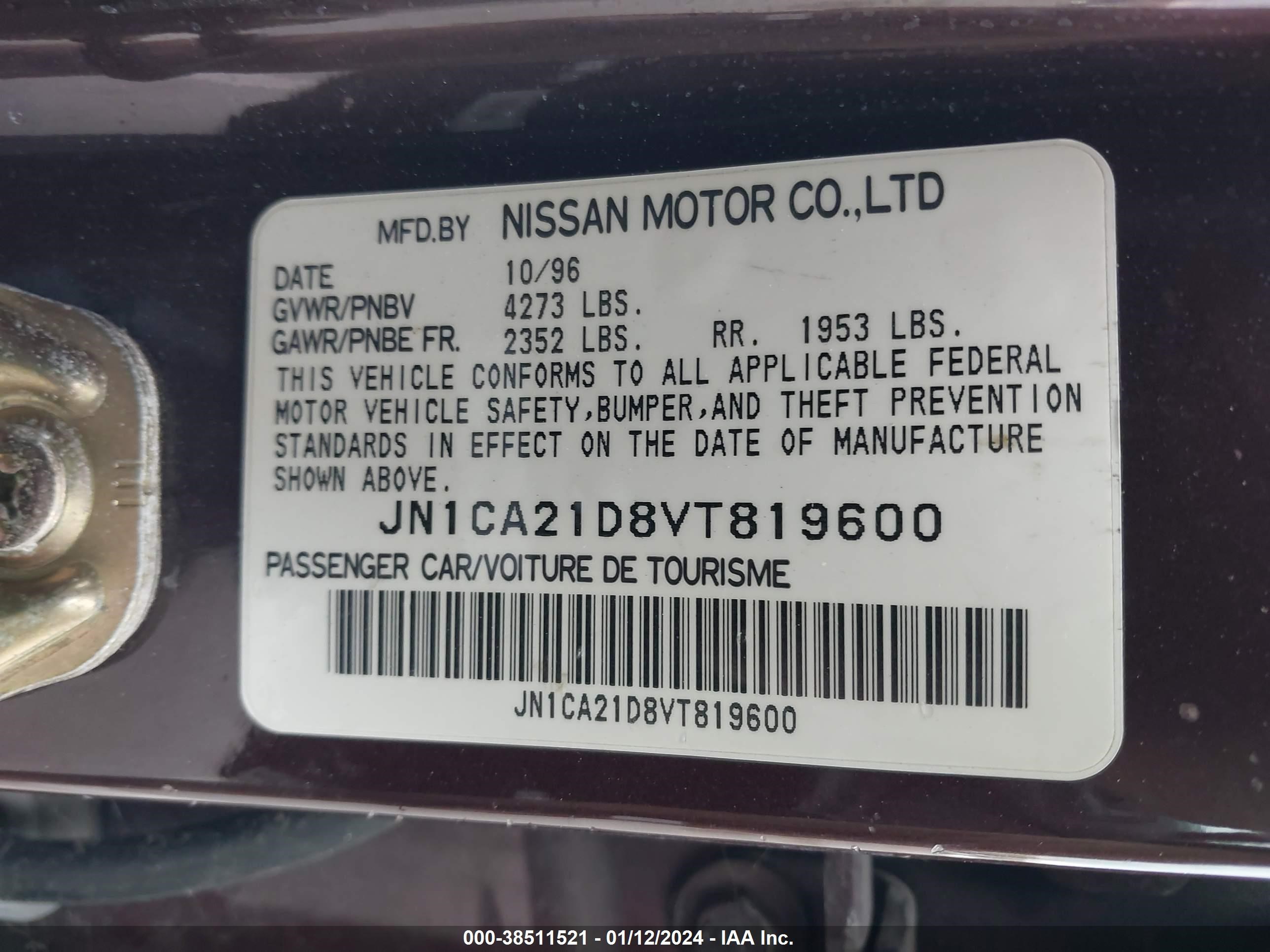 Photo 8 VIN: JN1CA21D8VT819600 - NISSAN MAXIMA 