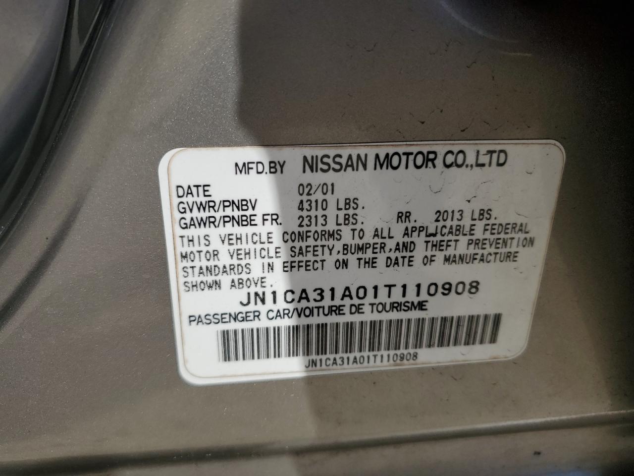 Photo 11 VIN: JN1CA31A01T110908 - NISSAN MAXIMA 