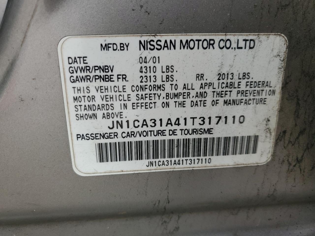 Photo 11 VIN: JN1CA31A41T317110 - NISSAN MAXIMA 