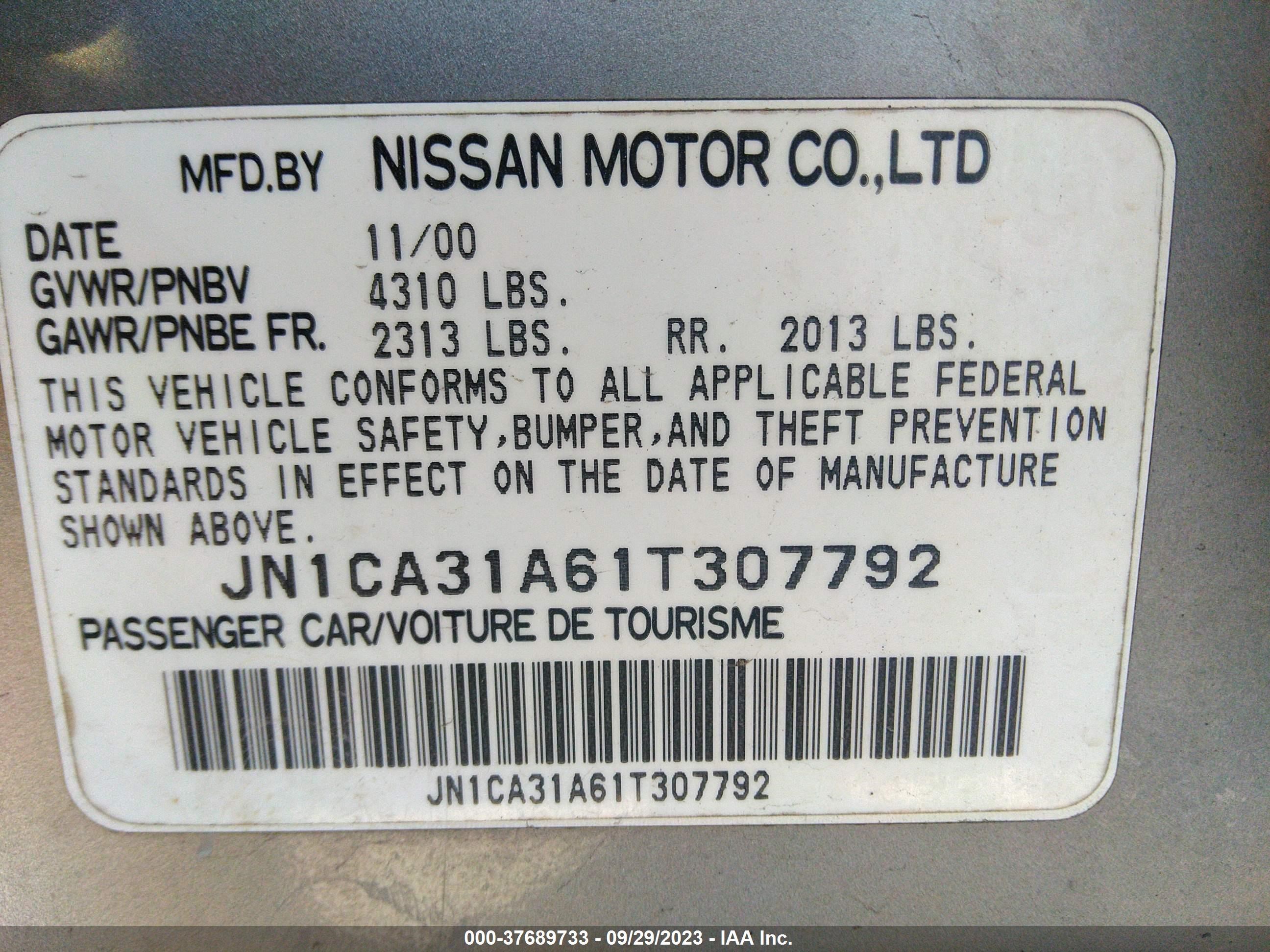 Photo 8 VIN: JN1CA31A61T307792 - NISSAN MAXIMA 