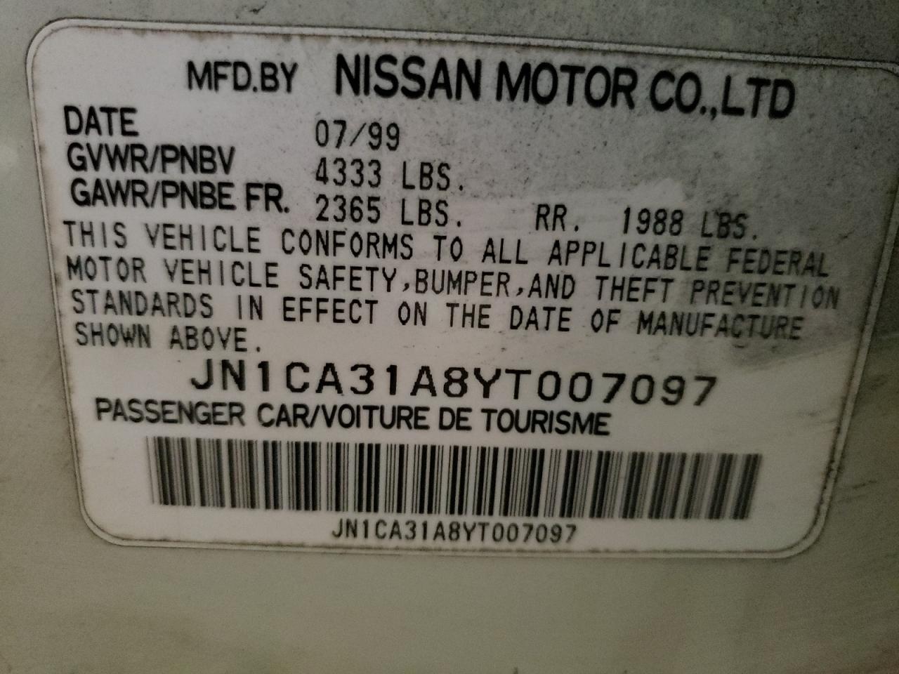 Photo 11 VIN: JN1CA31A8YT007097 - NISSAN MAXIMA 