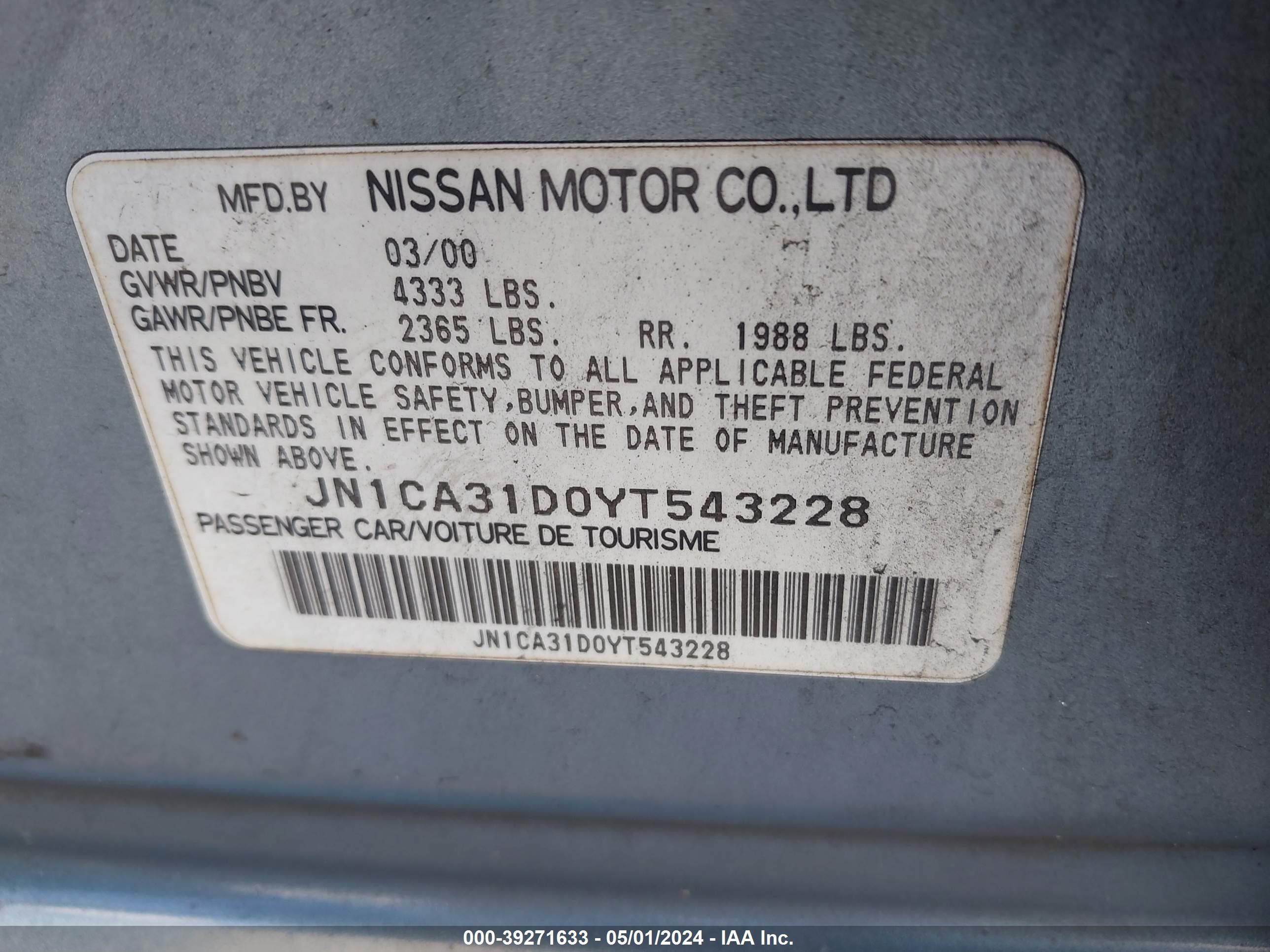 Photo 8 VIN: JN1CA31D0YT453228 - NISSAN MAXIMA 