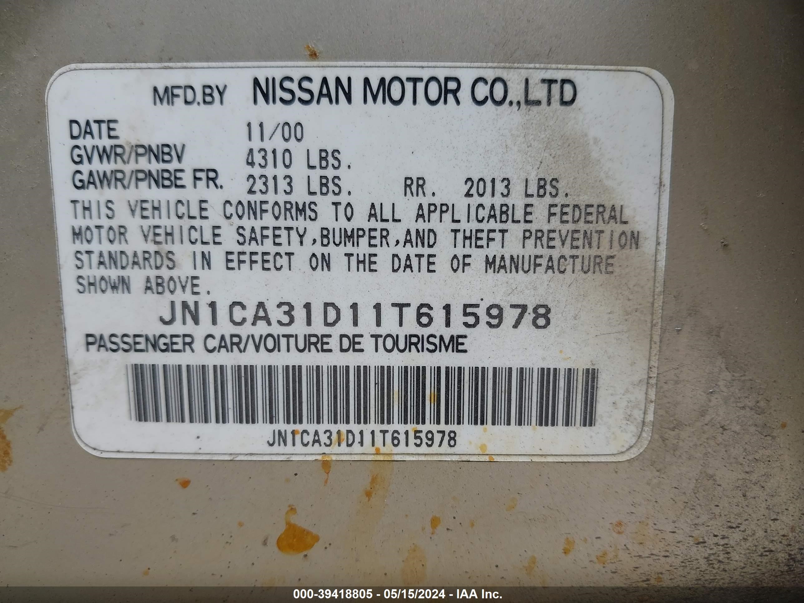 Photo 8 VIN: JN1CA31D11T615978 - NISSAN MAXIMA 