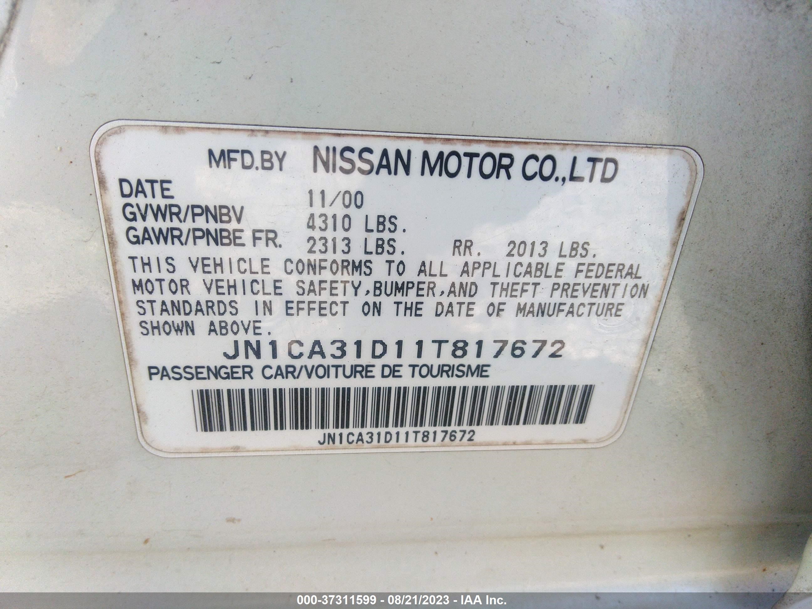 Photo 8 VIN: JN1CA31D11T817672 - NISSAN MAXIMA 