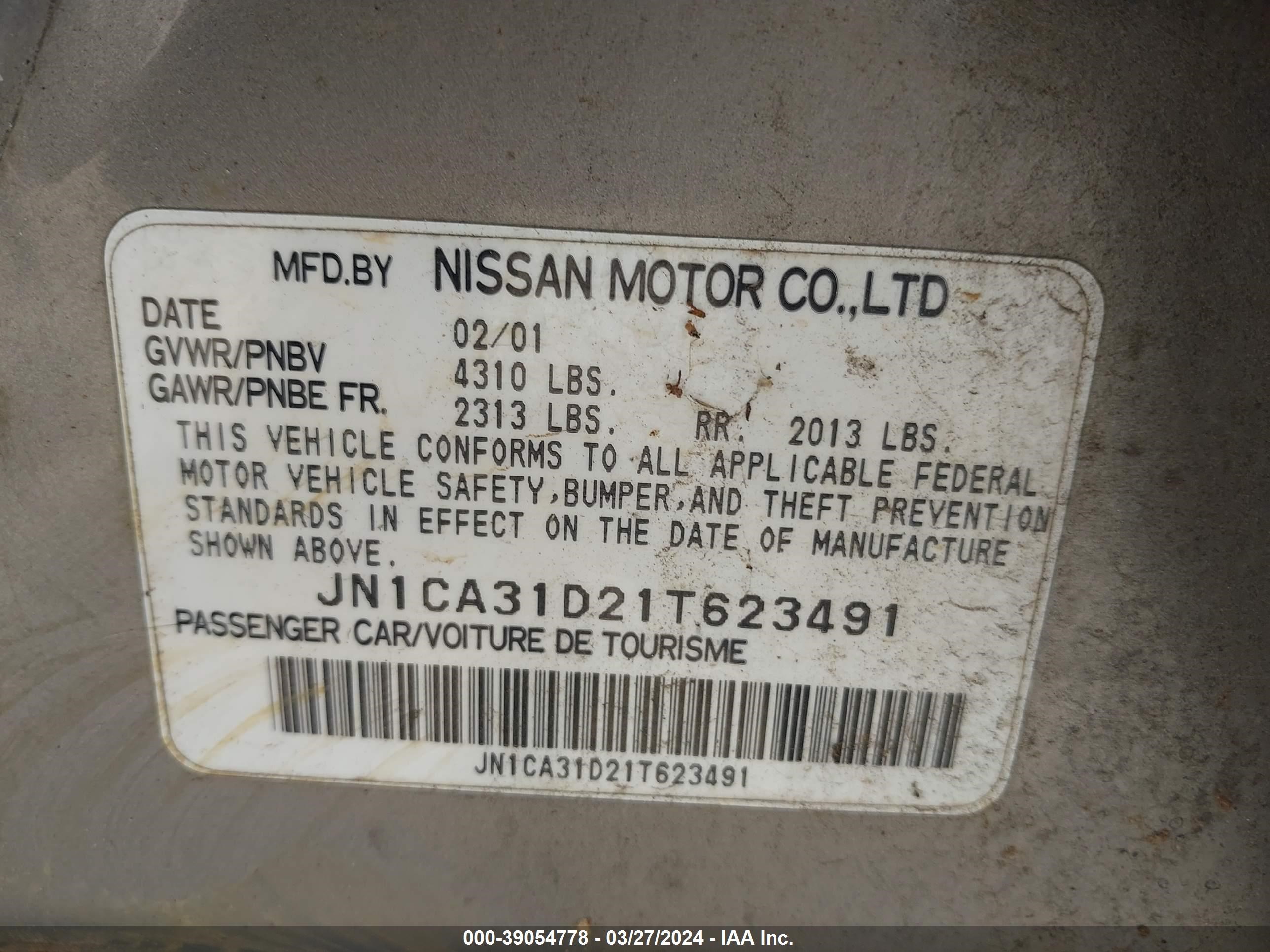 Photo 8 VIN: JN1CA31D21T623491 - NISSAN MAXIMA 