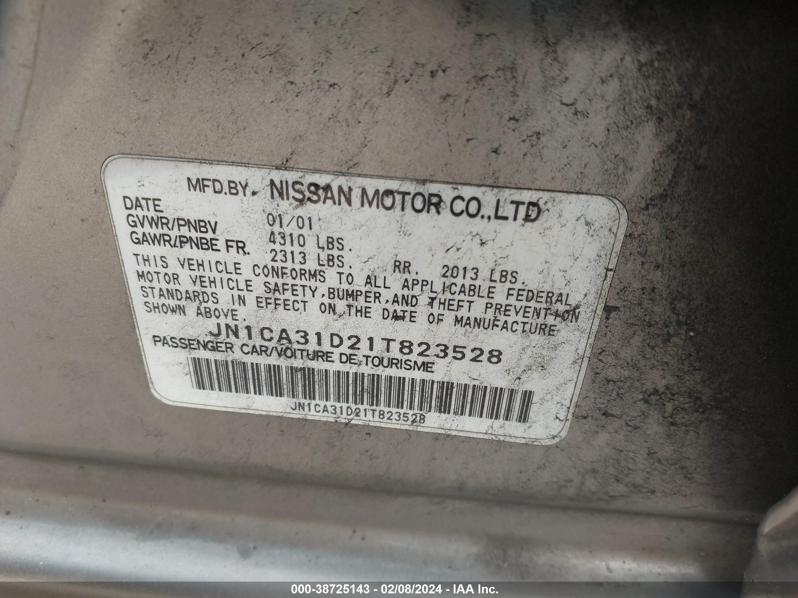 Photo 8 VIN: JN1CA31D21T823528 - NISSAN MAXIMA 