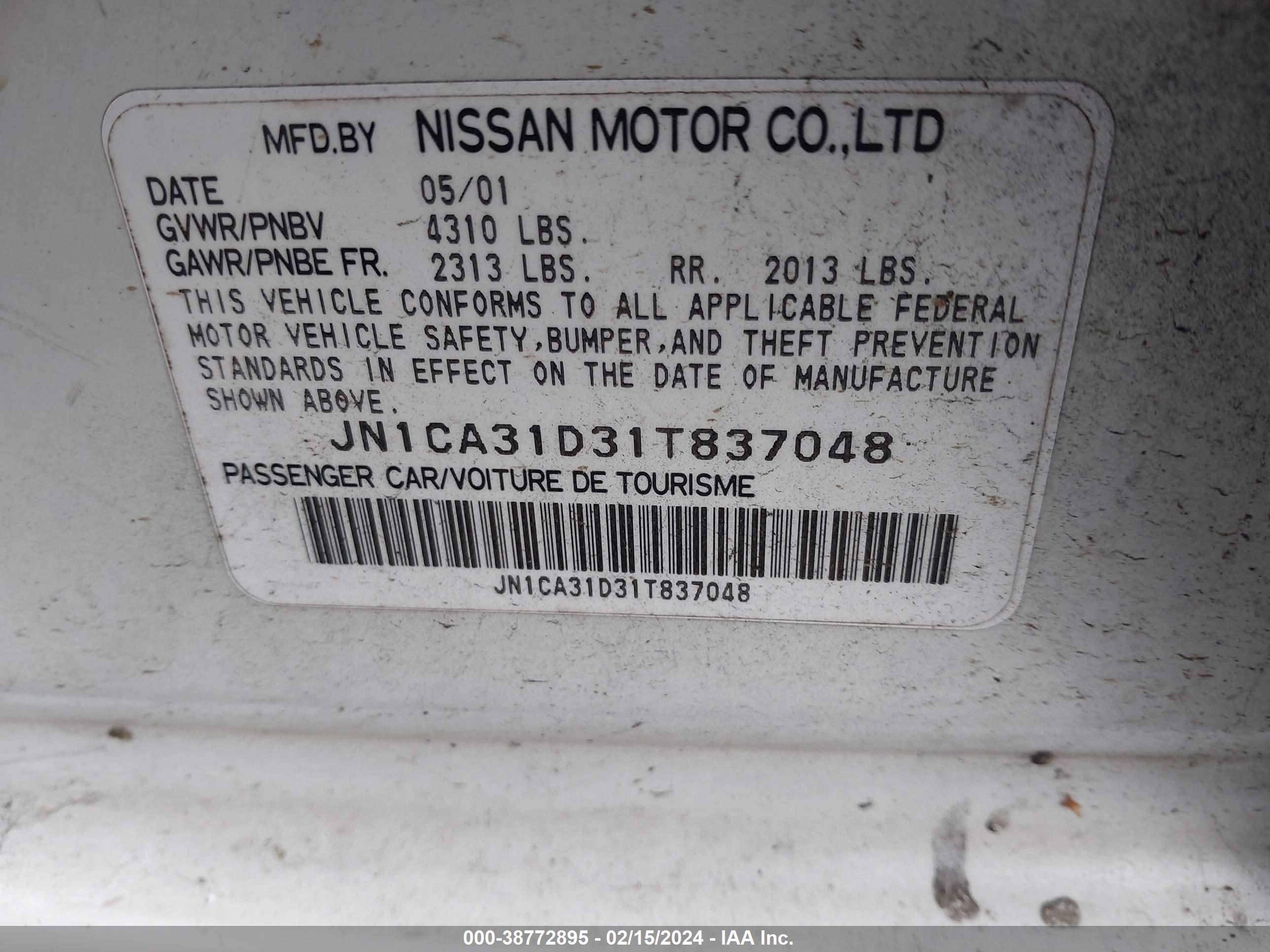 Photo 8 VIN: JN1CA31D31T837048 - NISSAN MAXIMA 