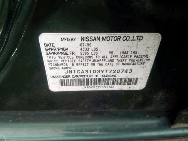 Photo 9 VIN: JN1CA31D3YT720743 - NISSAN MAXIMA GLE 