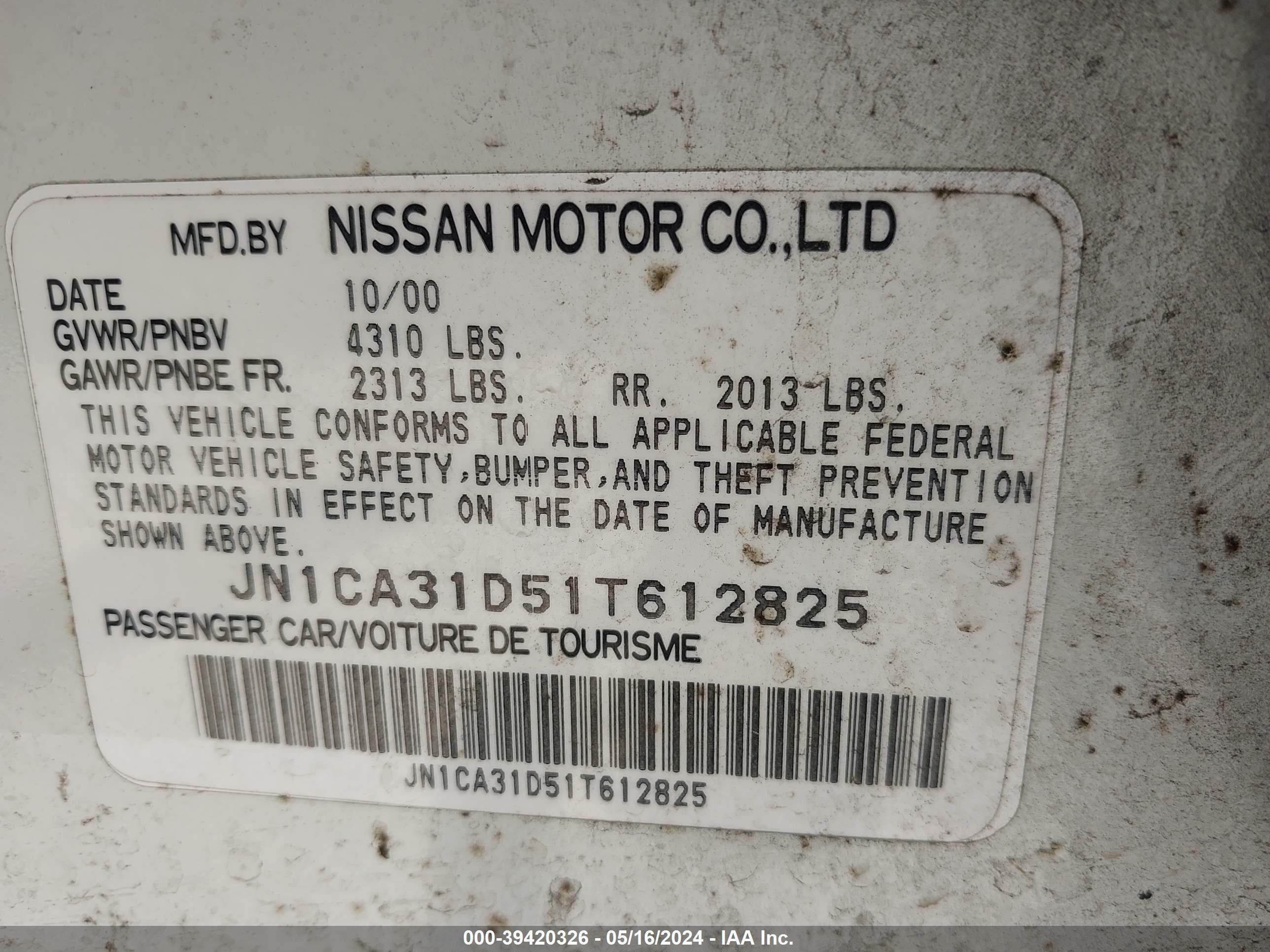 Photo 8 VIN: JN1CA31D51T612825 - NISSAN MAXIMA 