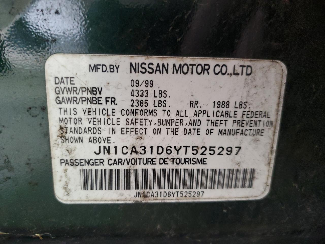 Photo 11 VIN: JN1CA31D6YT525297 - NISSAN MAXIMA 