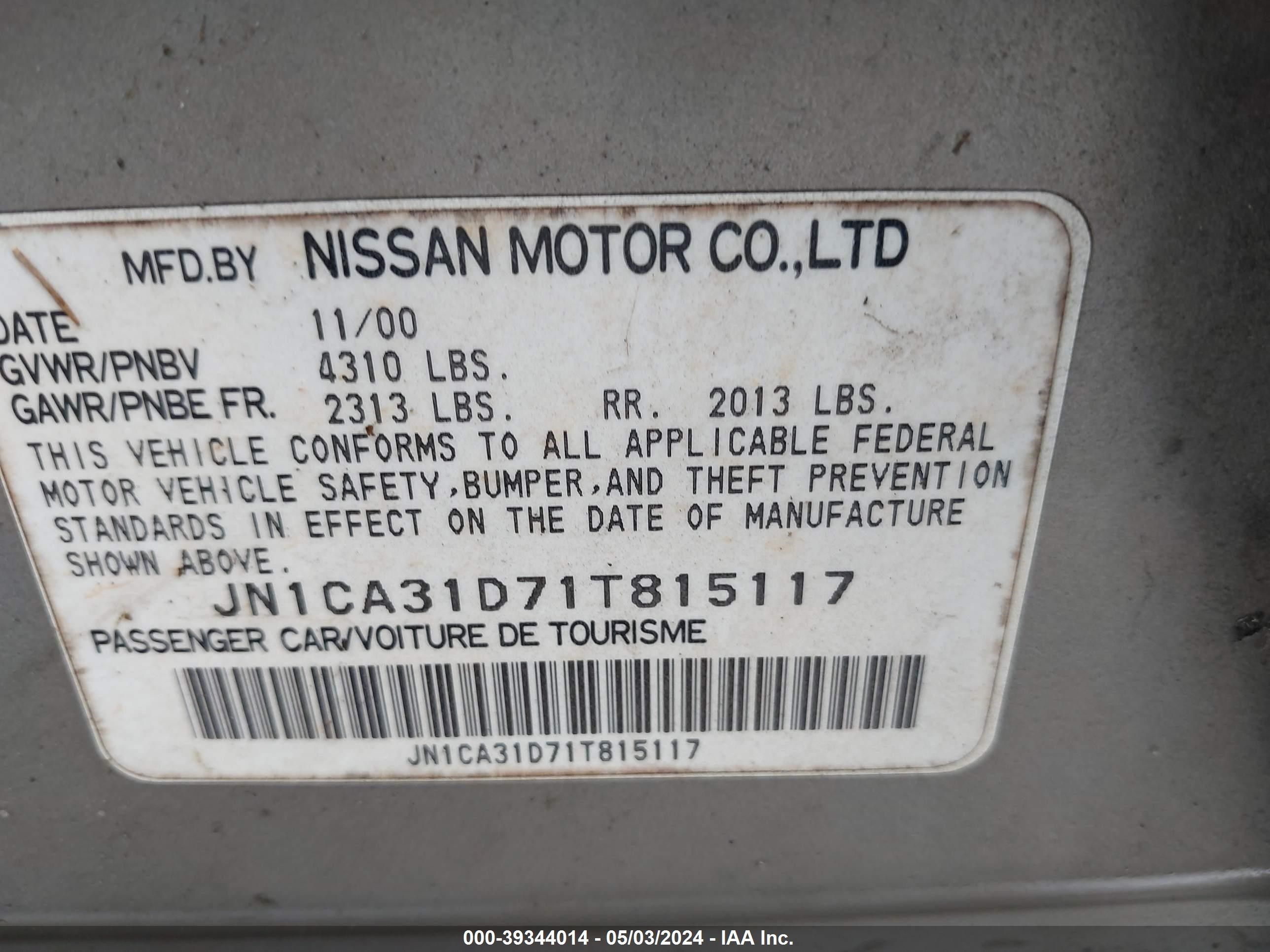 Photo 8 VIN: JN1CA31D71T815117 - NISSAN MAXIMA 