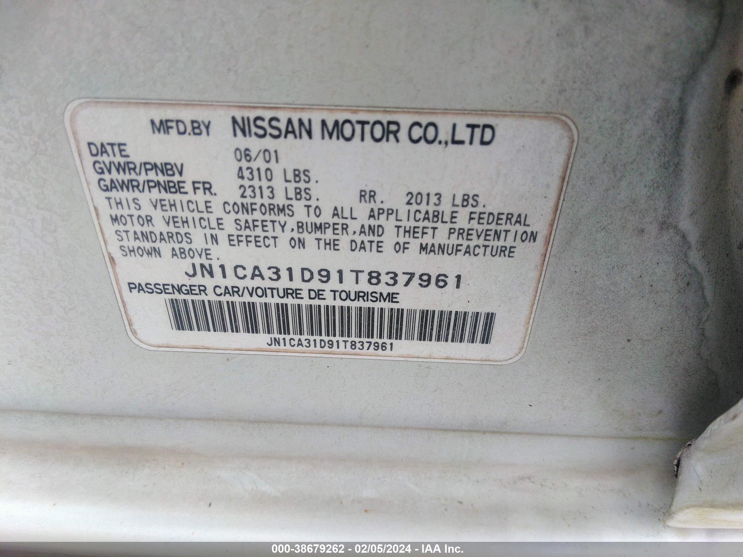 Photo 8 VIN: JN1CA31D91T837961 - NISSAN MAXIMA 