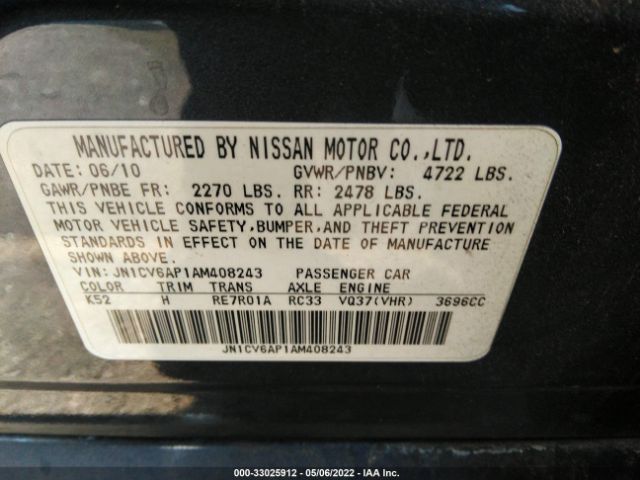 Photo 8 VIN: JN1CV6AP1AM408243 - INFINITI G37 SEDAN 