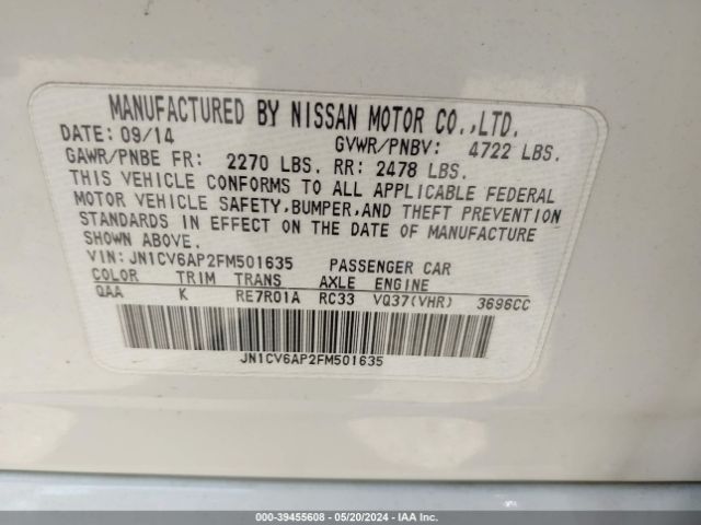 Photo 8 VIN: JN1CV6AP2FM501635 - INFINITI Q40 