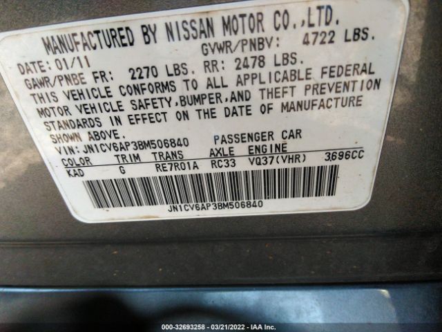 Photo 8 VIN: JN1CV6AP3BM506840 - INFINITI G37 SEDAN 