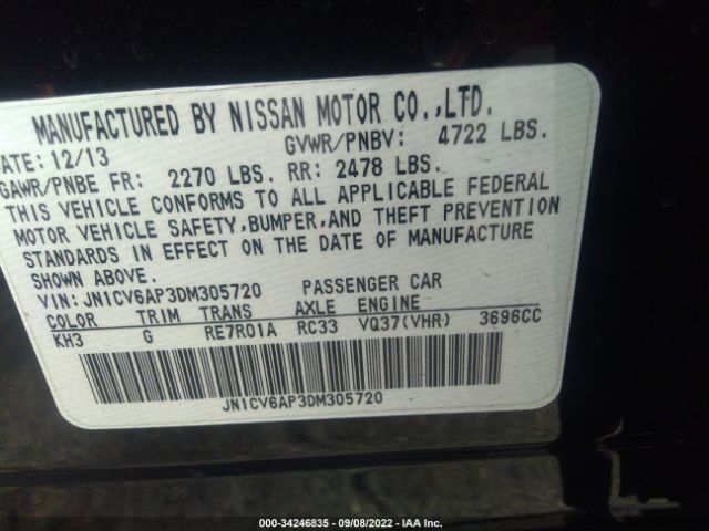 Photo 8 VIN: JN1CV6AP3DM305720 - INFINITI G37 SEDAN 