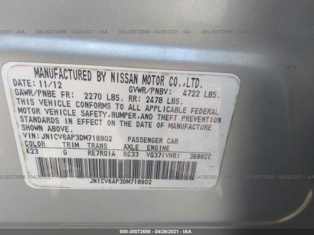 Photo 8 VIN: JN1CV6AP3DM718902 - INFINITI G37 SEDAN 