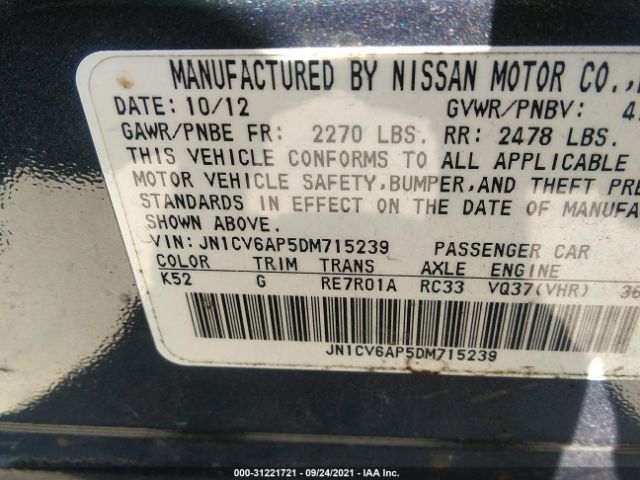 Photo 8 VIN: JN1CV6AP5DM715239 - INFINITI G37 SEDAN 