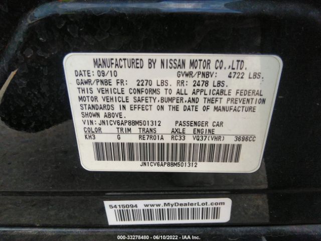 Photo 8 VIN: JN1CV6AP8BM501312 - INFINITI G37 SEDAN 