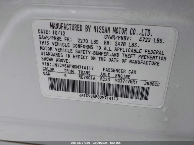 Photo 8 VIN: JN1CV6AP8DM714117 - INFINITI G37 