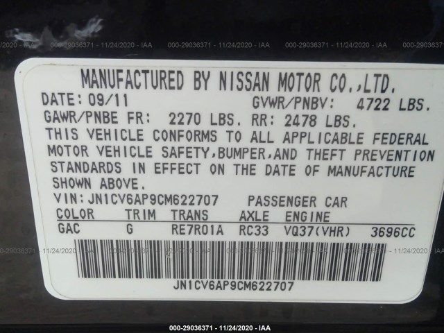 Photo 8 VIN: JN1CV6AP9CM622707 - INFINITI G37 SEDAN 