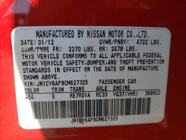 Photo 9 VIN: JN1CV6AP9CM627325 - INFINITI G37 BASE 