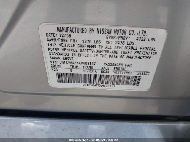 Photo 8 VIN: JN1CV6APXAM403137 - INFINITI G37 