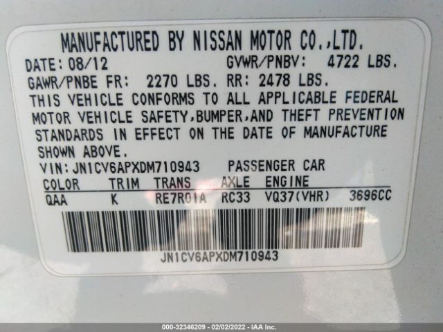 Photo 8 VIN: JN1CV6APXDM710943 - INFINITI G37 SEDAN 