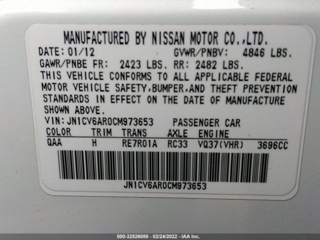 Photo 8 VIN: JN1CV6AR0CM973653 - INFINITI G37 SEDAN 