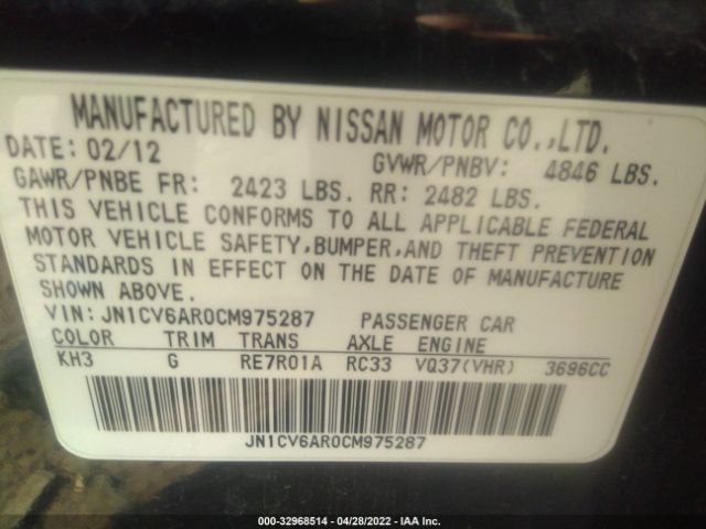 Photo 8 VIN: JN1CV6AR0CM975287 - INFINITI G37 SEDAN 