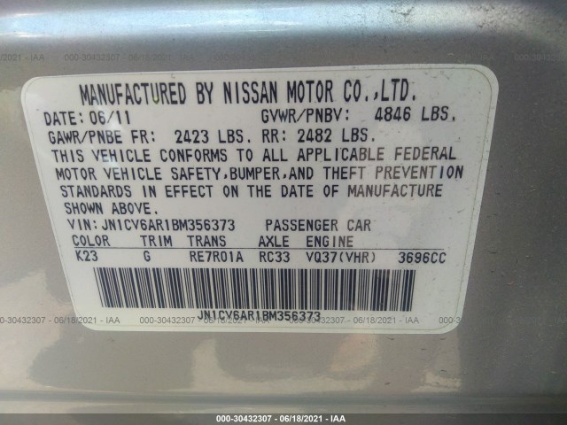 Photo 8 VIN: JN1CV6AR1BM356373 - INFINITI G37 SEDAN 