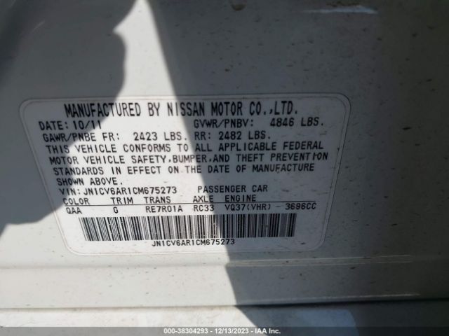 Photo 8 VIN: JN1CV6AR1CM675273 - INFINITI G37X 