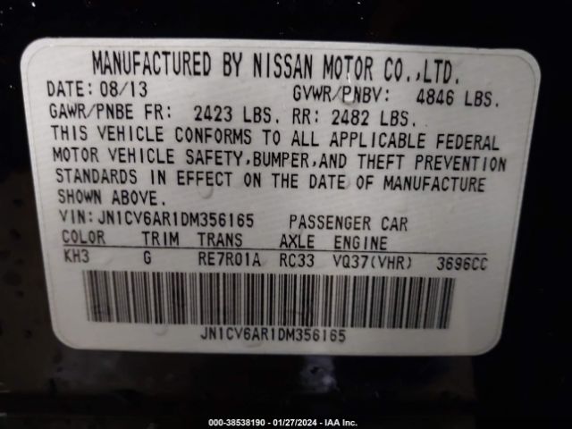 Photo 8 VIN: JN1CV6AR1DM356165 - INFINITI G37X 