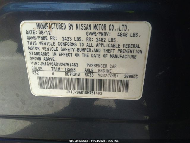 Photo 8 VIN: JN1CV6AR1DM751463 - INFINITI G37 SEDAN 